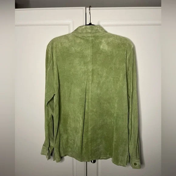 Vintage Y2K Green Suede Leather Button Down Shirt - Picture 13 of 14